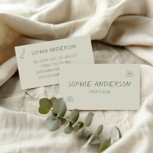 Cartão De Visita Elegante Floral Verde Sage Minimalista