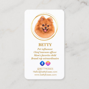 Cartão De Visita Elegante Foto Rosa Dourado Cão Pet Mídia Social
