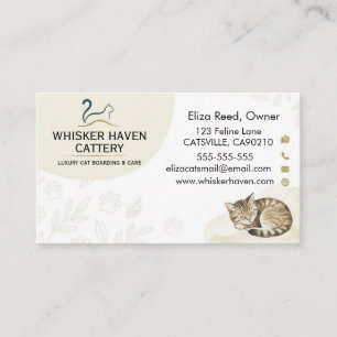 Cartão De Visita Elegante Gato Adormecido em Aquarela Gatil