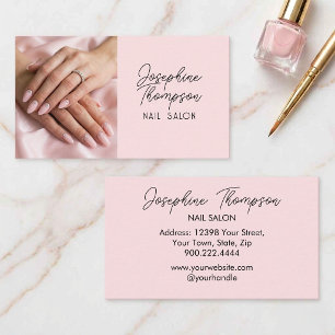 Cartão De Visita Elegante Glam Rosa Bege Marca de Salão de Unhas