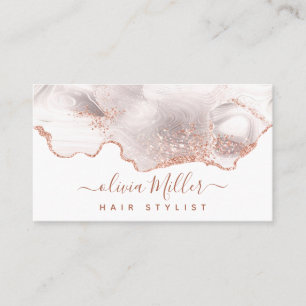 Cartão De Visita Elegante Glitter de Ouro Rosa Ágata Mármore Chic M