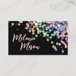 Cartão De Visita Elegante Glitter Holográfico Maquiador Preto Bu