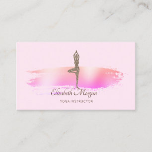 Cartão De Visita Elegante Glitter Ioga Menina Rosa Traço de Pincel 