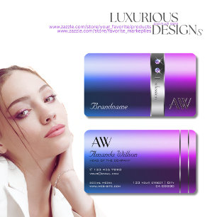 Cartão De Visita Elegante Gradiente Azul Roxo Decoração Monograma P