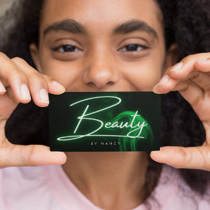 Cartão De Visita Elegante Green Neon & Smoke Beauty Salon Script