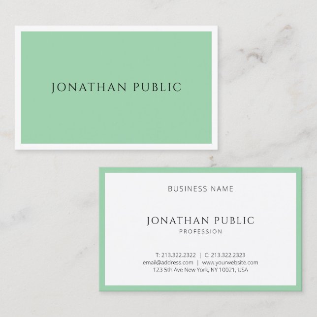 Cartão De Visita Elegante Green White Simple Modelo Trendy Modern (Frente/Verso)