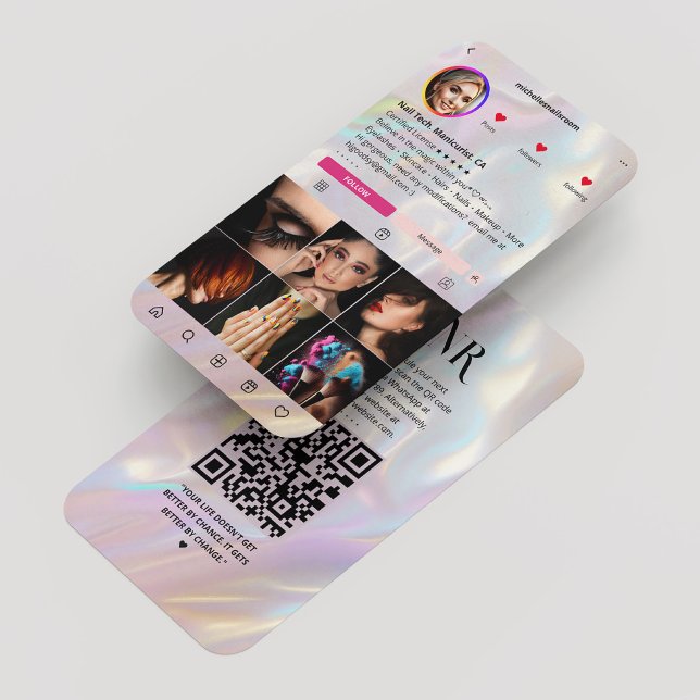 Cartão De Visita Elegante Holográfico Pearl Moderno Rosa (Elegant Holographic Instagram Pink Pearl Modern Business Card
)