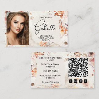 Cartão De Visita Elegante Ícone de QR Code de Foto de Maquiagem Flo