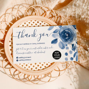 Cartão De Visita Elegante indigo azul, obrigado em folha