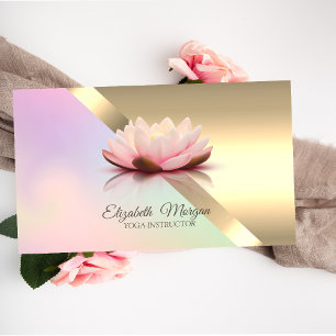 Cartão De Visita Elegante Instrutora de Ioga Flor de Lótus Dourado