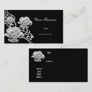 Cartão De Visita Elegante Jóia Floral em Metal Preto com Aparência