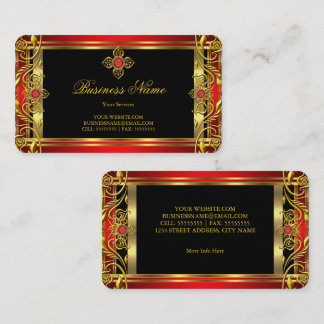 Cartão De Visita Elegante Joia Vermelha Real Preta Dourada Ornament