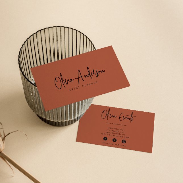 Cartão De Visita Elegante Laranja Queimado Terracotta Boho Moderno (Criador carregado)