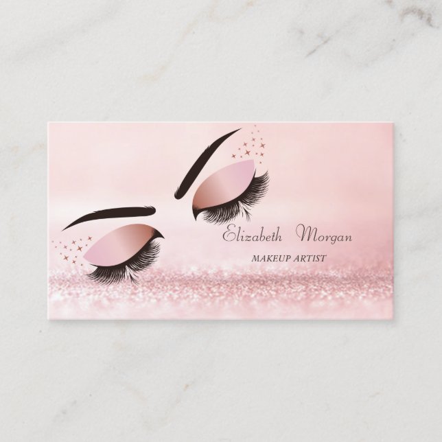 Cartão De Visita Elegante Lashes Faux Bokeh Rosa Moderno (Frente)