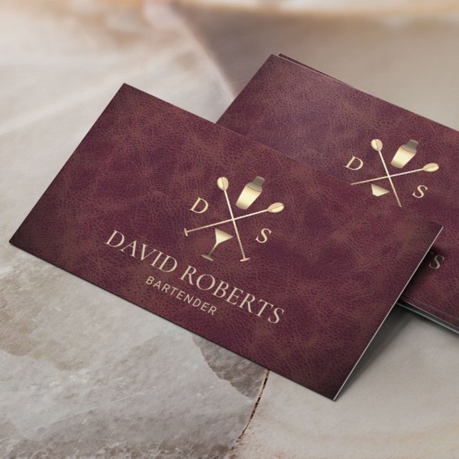 Cartão De Visita Elegante Leather Sommelier do Clube de Bares (Criador carregado)