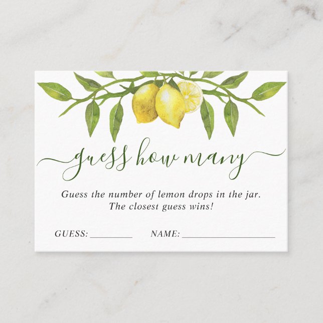 Cartão De Visita Elegante Lemon Adivinha Quantas Cartas De Jogo (Frente)