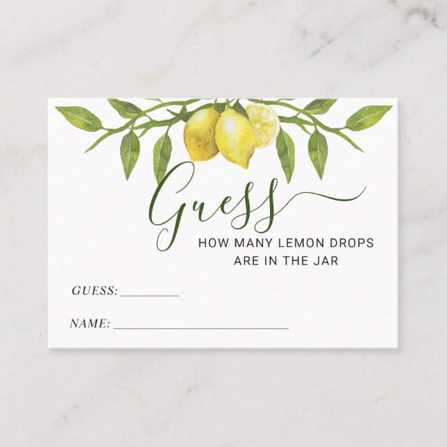 Cartão De Visita Elegante Lemon Adivinha Quantas Cartas De Jogo (Frente)