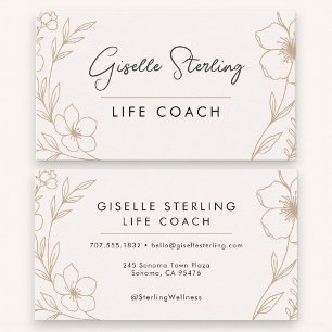 Cartão De Visita Elegante Life Coach de Blush e Botânica Preta