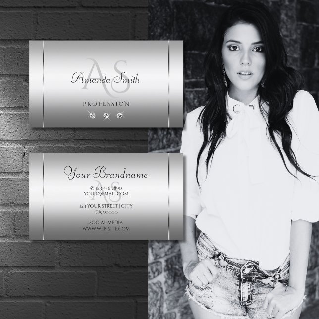 Cartão De Visita Elegante Light Silver Nobres Letters com Ouros (Criador carregado)