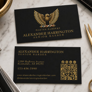 Cartão De Visita Elegante Logotipo Águia Dourada do Barbear Shop Ca