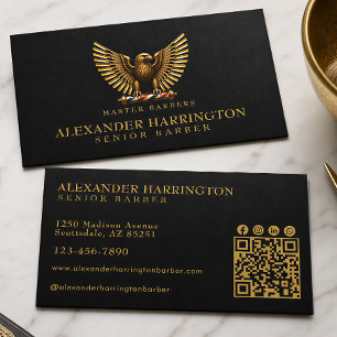 Cartão De Visita Elegante Logotipo de Águia Dourada para Barbearia 