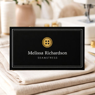 Cartão De Visita Elegante Logotipo de Botão Dourado Costureira, Alf
