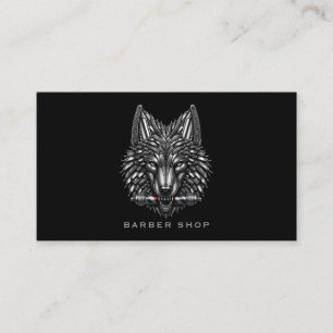 Cartão De Visita Elegante logotipo de cabeleireiro Lobo Prata Salão