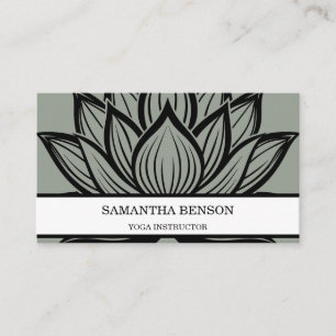 Cartão De Visita Elegante Logotipo de Flor Preta e Branca Yoga