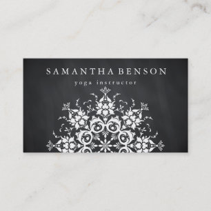 Cartão De Visita Elegante Logotipo de Flor Preto e Branco Yoga