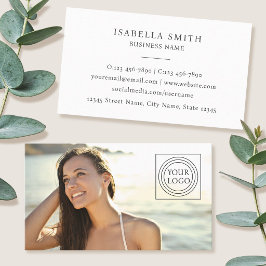 Cartão De Visita Elegante Logotipo de Foto Minimalista Profissional