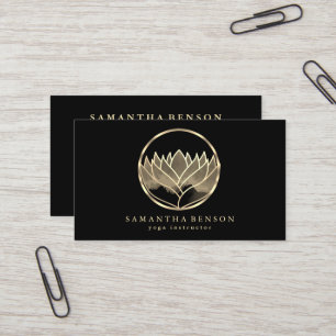 Cartão De Visita Elegante Logotipo de Lótus Dourado Moderno Estilos
