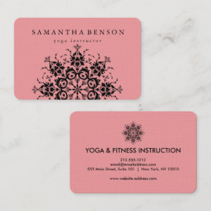 Cartão De Visita Elegante Logotipo de Mandala de Flor Preta e Rosa
