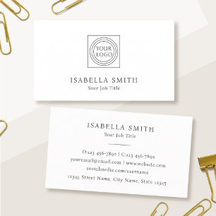 Cartão De Visita Elegante Logotipo Personalizado Minimalista Branco