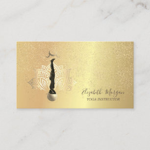 Cartão De Visita Elegante Lótus Dourado Confete Ioga Silhueta Lua
