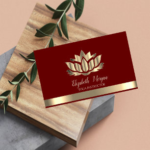 Cartão De Visita Elegante Lótus Dourado Faixa Dourada Ioga Burgundy