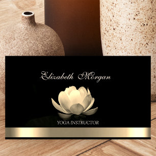 Cartão De Visita Elegante Lótus Dourado Profissional, Preto Yoga