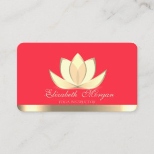 Cartão De Visita Elegante Lótus Dourado Profissional, Vermelho Yoga