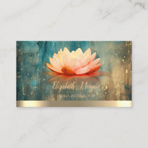Cartão De Visita Elegante Lotus Dourado Stripe Grunge Yoga Instruto