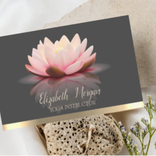 Cartão De Visita Elegante Lotus Dourado Stripe Yoga Instrutor