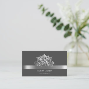 Cartão De Visita Elegante Lotus Estiloso com Listra Prata Cinza