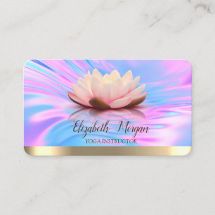 Cartão De Visita Elegante Lotus Listra Dourada Ioga Holográfica