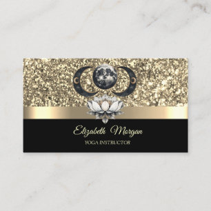 Cartão De Visita Elegante Lotus Moon Celestial Glitter Dourado Yoga