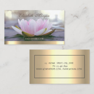 Cartão De Visita Elegante Lótus Rosa Profissional, Ioga Listra Dour