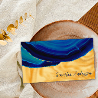 Cartão De Visita Elegante Luxo Chic Ouro Azul Ágata Mídia Social