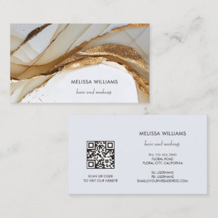 Cartão De Visita Elegante Luxo Dourado 3D Abstrato Código QR