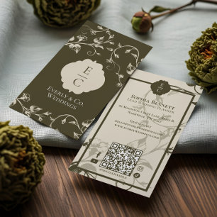 Cartão De Visita Elegante Luxo Floral Vintage Monograma Brasão