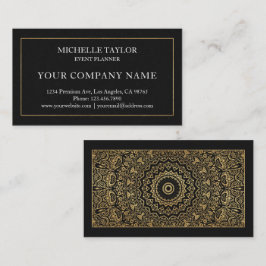 Cartão De Visita Elegante Luxury Black Dourado Mandala Professional