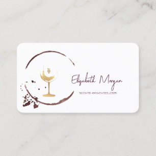 Cartão De Visita Elegante Mancha de Vinho em Aquarela Cálice de Vin