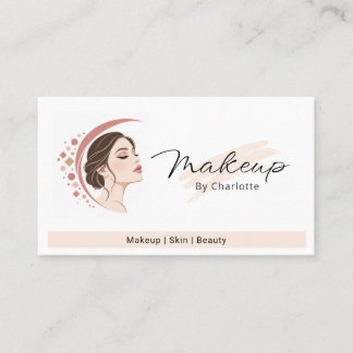Cartão De Visita Elegante maquiagem Bege Rosa Arte de Linha Facial