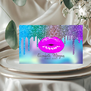 Cartão De Visita Elegante Maquiagem Labial Holográfica com Efeito d